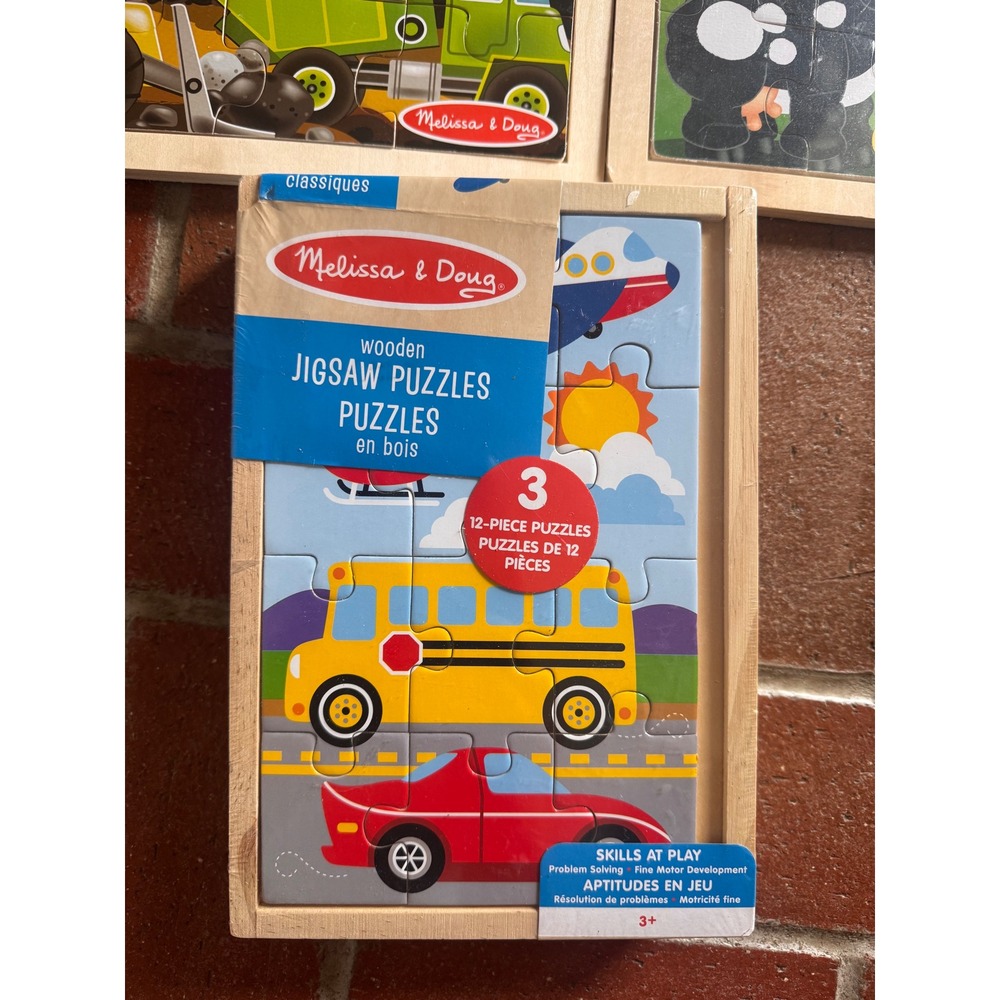 Melissa & Doug Wooden Jigsaw Puzzle Bundle Vehicles Farm Noahs Ark New Set